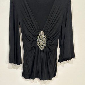 Embellished SKY Top, Black, Size M